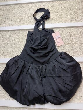 Oh Polly NWT Black Halter Bubble Dress with Tie Neck